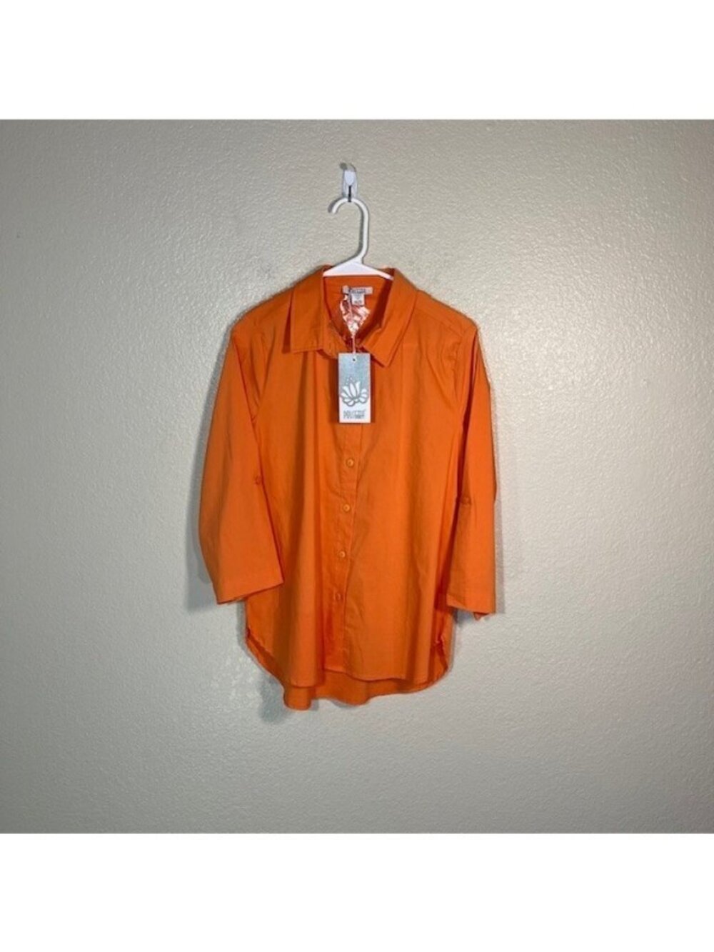 Dolcezza Top Womens Small Tunic OrangeButton Stretch Shirt Solid NEW